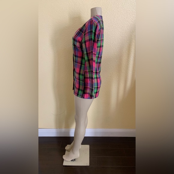 VTG G.S.L Size 6 Multicolored Plaid Double Breasted Blazer - Picture 6 of 9